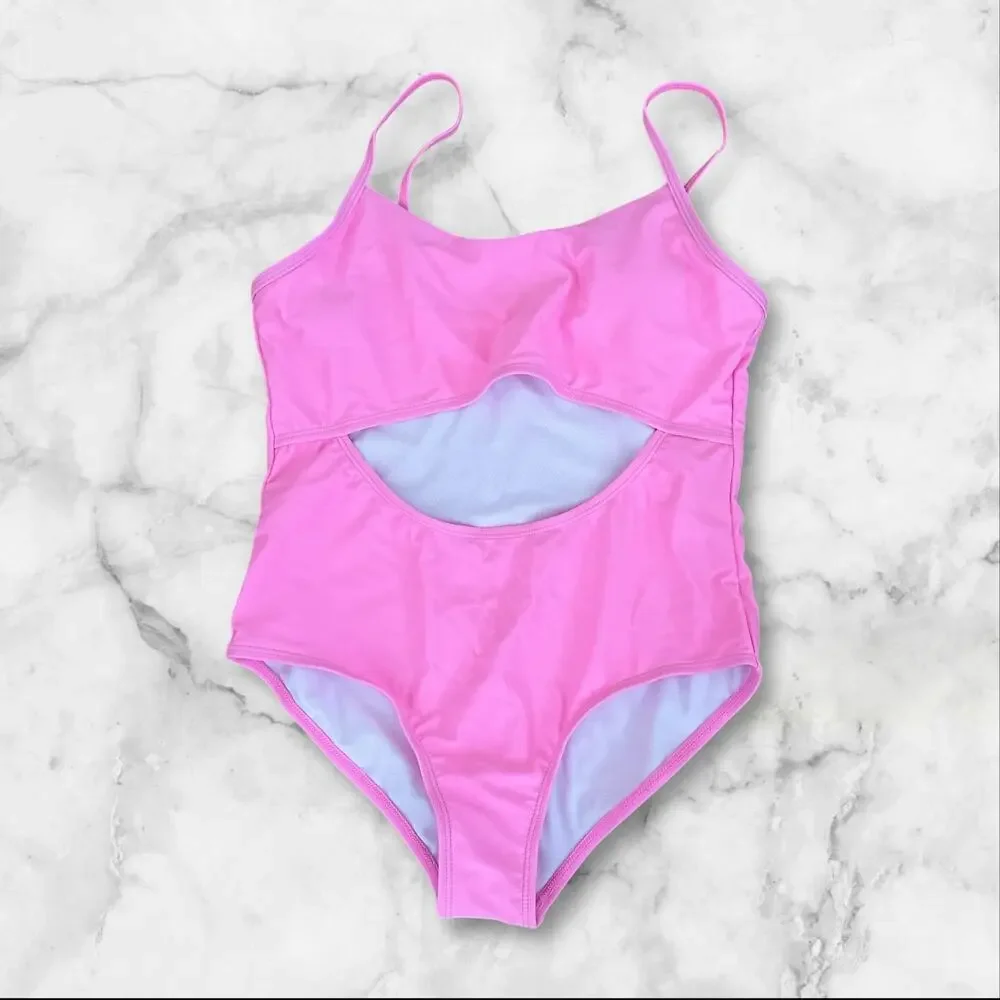 Girls Pink Cut Out Adjustable Strap One Piece Swimsuit Size 14 - NWOT